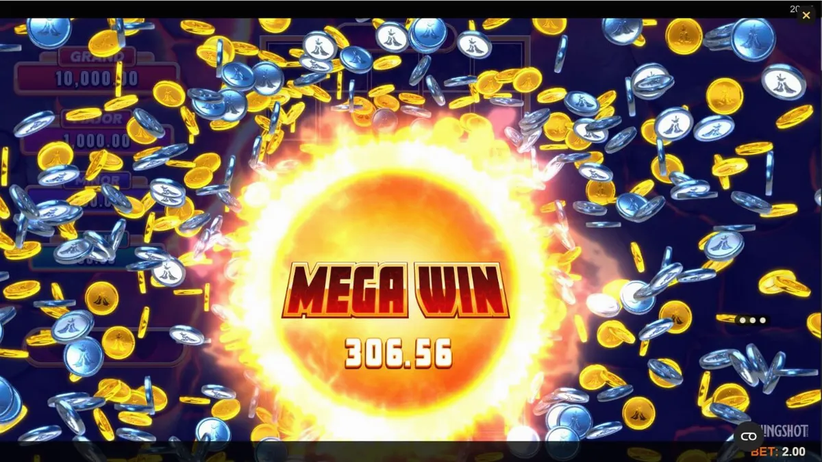 Eruption Blaze Cashingo slot machine with volcanic theme and bingo grid