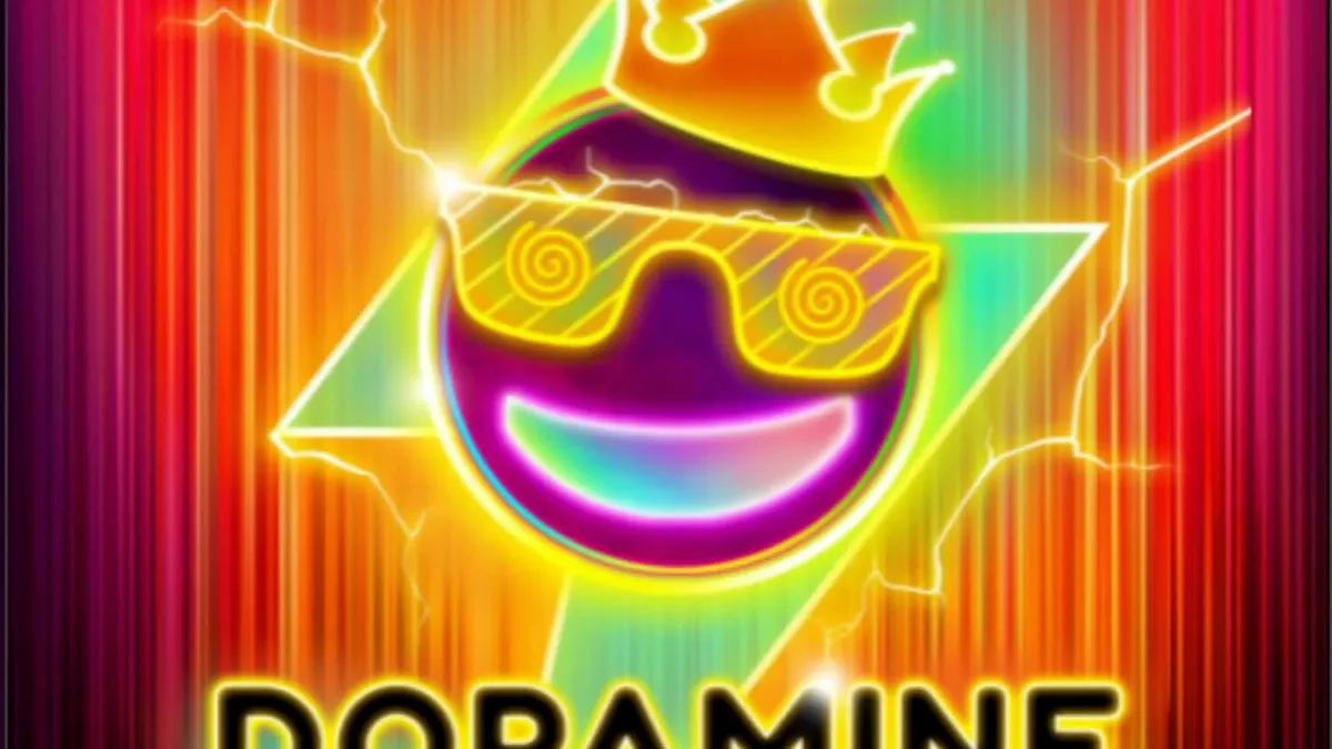 Tampilan visual neon futuristik dari slot Dopamine Rush Dice