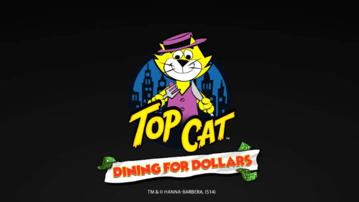 Tampilan visual slot Top Cat Dining For Dollars dengan karakter kucing ikonik di restoran retro.
