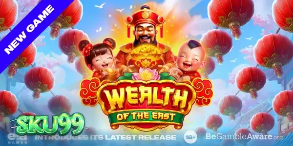 Tampilan visual slot Wealth of the East dengan tema festival oriental dan lampion.